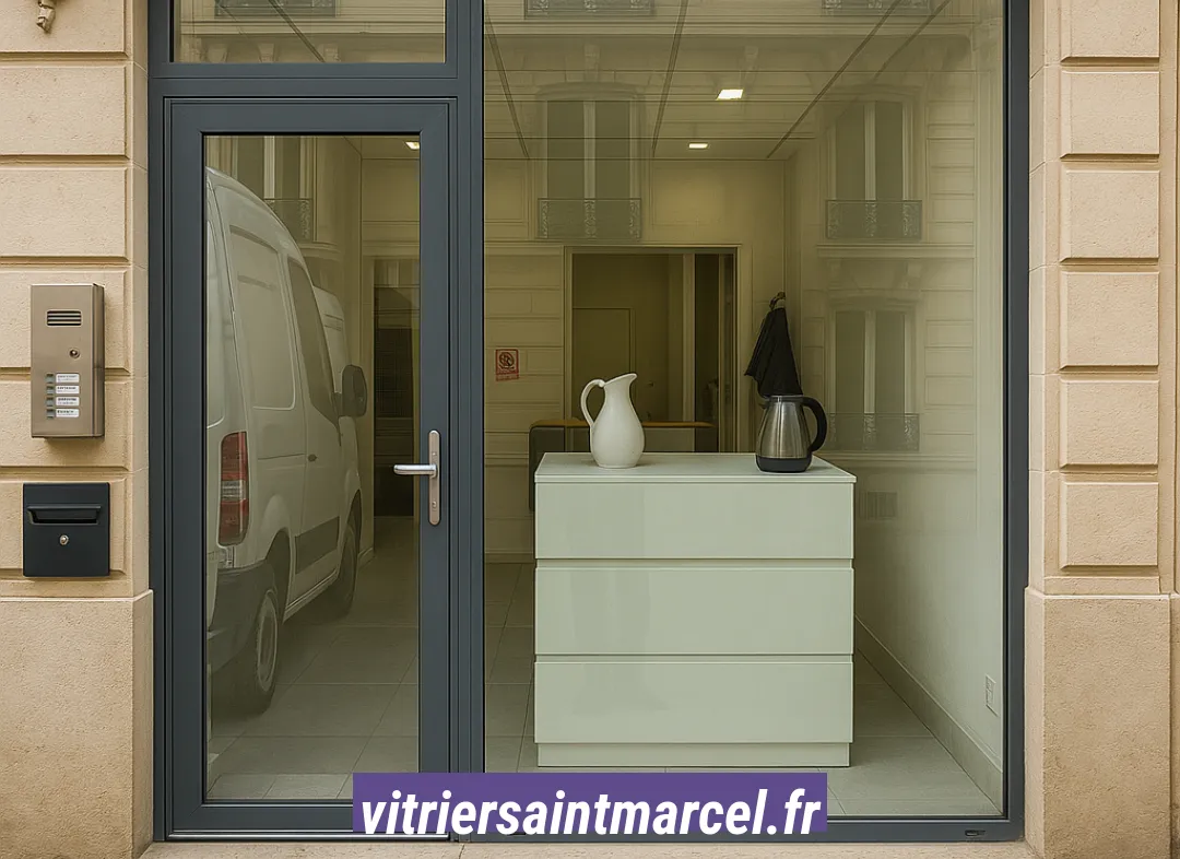 Façade vitrine de magasin en aluminium sur mesure à Saint-Marcel
